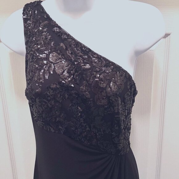 Lauren Ralph Lauren Jersey Evening Gown-Maxi Long Black Sequin-Size 4-Classy- - Picture 3 of 15